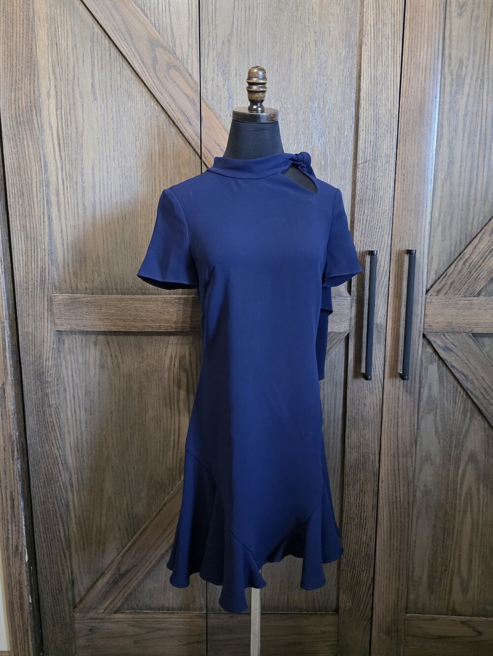 Shoshanna Navy Short-Sleeve Mini Dress with Side Tie Neck